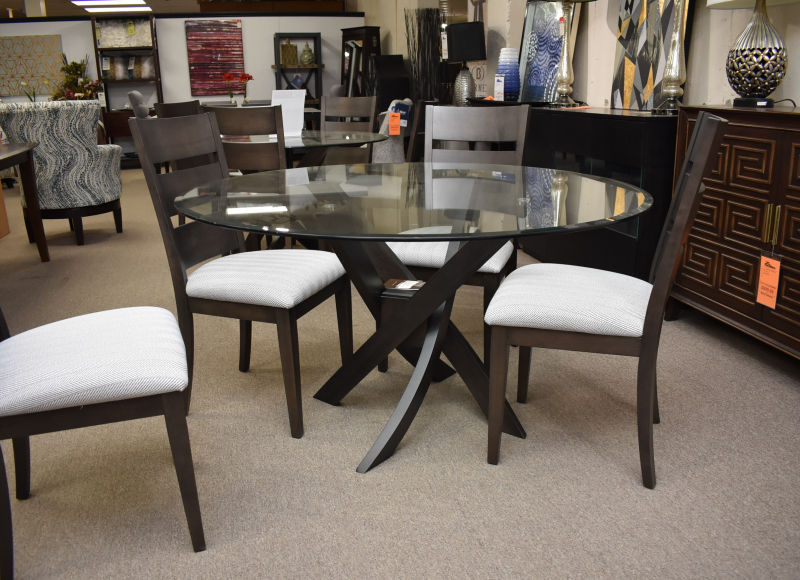 54" Glass Pedestal Table and 4 Chairs