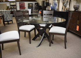54" Glass Pedestal Table and 4 Chairs